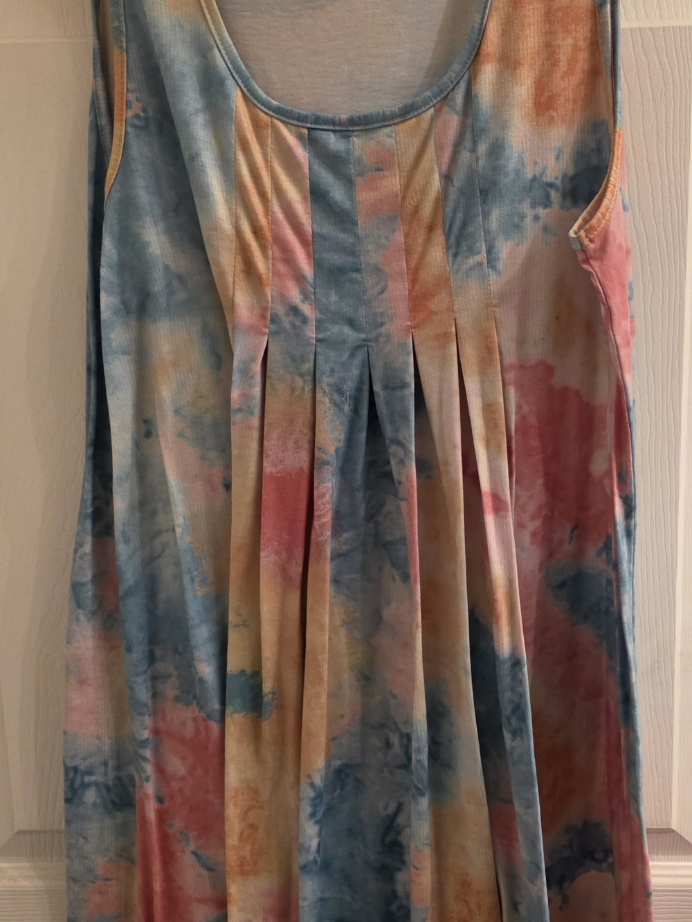 Tie-Dye Pleated Midi Dress in Blue, Pink & Yellow